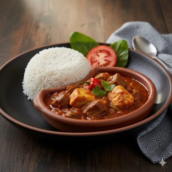 Steamed Rice with beef or fish stew