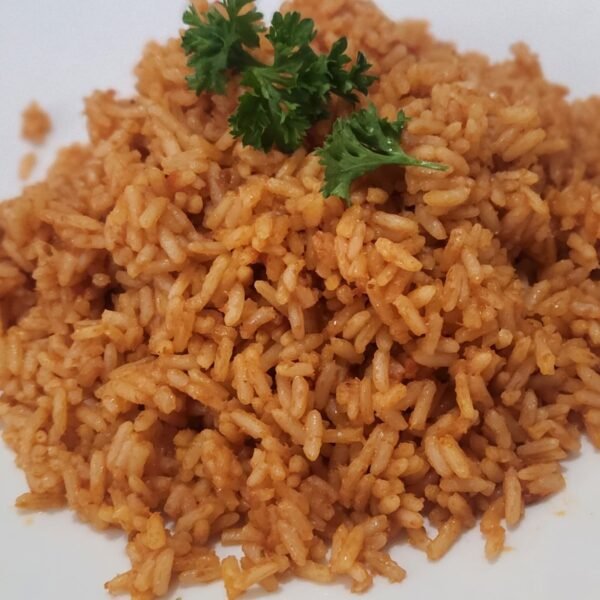 Jollof rice with fried fish or beef
